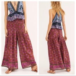 Free People purple river run Wide Leg Print Women’s Pants Pink brown Size Small